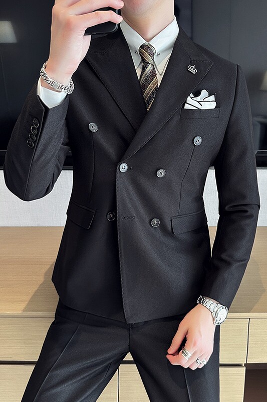 英伦韩版修身纯色双排扣男士休闲西服套装LJT891-P230,男装西服套装,电商C308