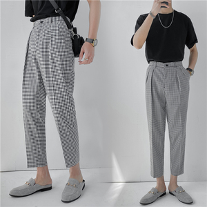 轻熟风微宽时尚休闲裤 阔版小格子九分西裤 K18-P65，男装西裤，电商C308
