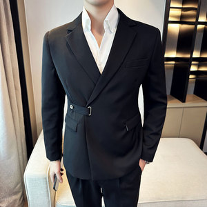 春季 英伦修身男士西装 韩版休闲斜扣西服外套白色X908-P150图片