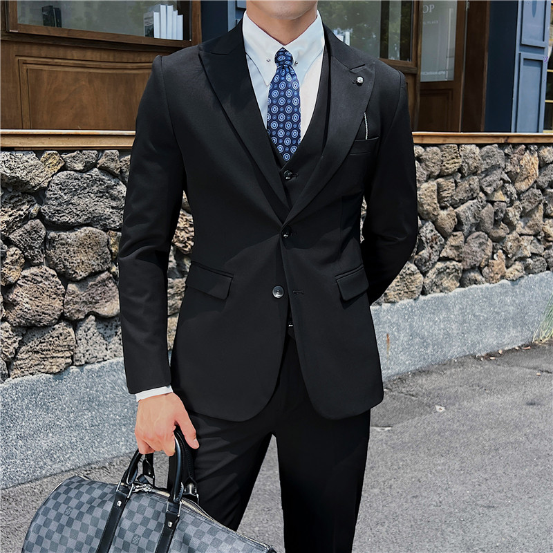 英伦修身男士二粒扣纯色西服三件套新郎伴郎礼服套装SJT912-P265图片