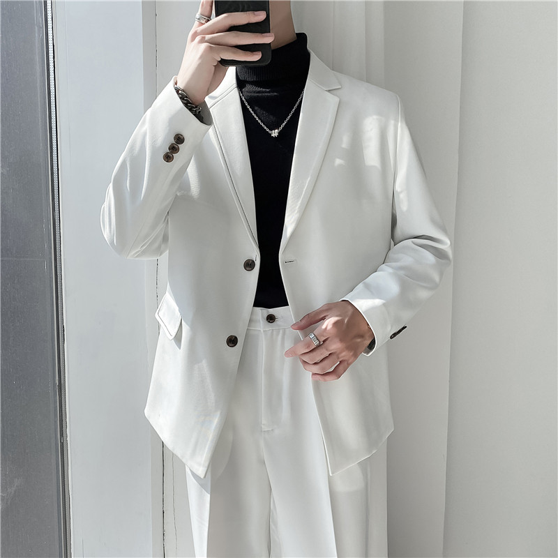 ins轻熟风英伦纯色西服阔版宽松休闲小西装单外套X27压线-P150，男装西服套装，电商C308