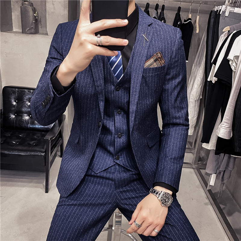 20秋冬款英伦韩风修身时尚条纹休闲男士西服三件套SJT903-P265,男装西服,电商C308