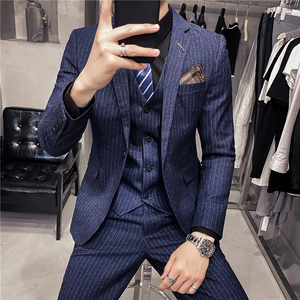 20秋冬款 英伦韩风修身时尚条纹休闲男士西服三件套 SJT903-P265图片