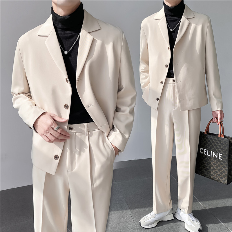 轻熟风ins英伦纯色西服套装阔版宽松休闲小西装TZ27四粒扣-P225,男装西服套装,电商C308