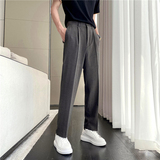 高质量男性轻熟风宽松时尚条纹休闲西裤阔版纯色直筒长裤K23-P75，男装西裤，电商C308