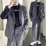 秋冬风英伦纯色丝绒西服套装阔版宽松休闲小西装TZ22-P225，男装西服套装，电商C308