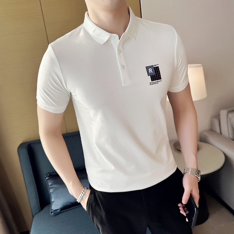 男士休闲polo衫t恤 潮流修身翻领半袖polo衫白色F9415-P58图片