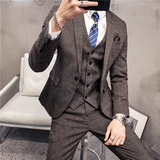 20秋冬款英伦韩风修身时尚商务格子西服男士三件套SJT956-特P260，男装西服，电商C308
