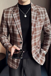 英伦韩版修身男士商务休闲格子西服男外套X940-P155图片