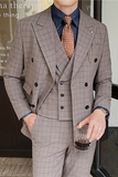 英伦修身男士双排扣格子西服三件套新郎伴郎礼服套装SJT920-P300，男装西服，电商C308