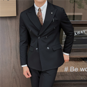 英伦修身男士双排扣纯色西服三件套新郎伴郎礼服套装SJT913-P265图片