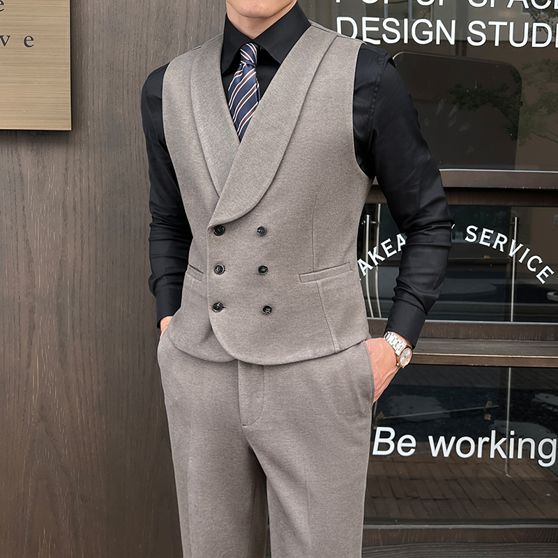 新郎婚礼伴郎礼服马甲男士高级感星空呢双排扣纯色马甲MJ927-P65，男装背心/马甲，电商C308