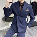秋冬韩版修身纯色双排扣男士西服三件套装深灰色SJT902-P265，男装西服，电商C308
