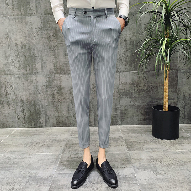 24春夏款休闲裤男商务条纹男士西裤男式修身九分裤K726-P65,男装西裤,电商C308