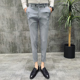 24春夏款休闲裤男商务条纹男士西裤男式修身九分裤K726-P65，男装西裤，电商C308