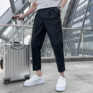 22 春夏轻熟风微宽时尚休闲裤 阔版条纹小脚九分西裤 K13-P65，男装西裤，电商C308