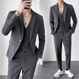 ins轻熟风秋冬韩版修身男士虚线条纹休闲西服三件套SJT937-P265，男装西服，电商C308