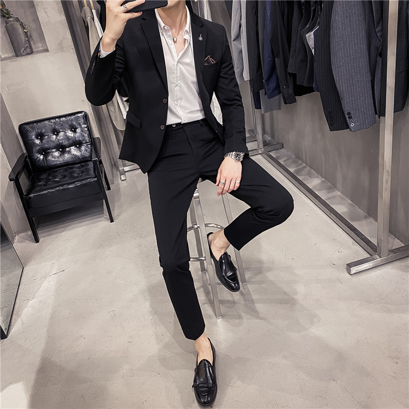 秋冬英伦韩版修身男士休闲商务二粒扣西服套装白色LJT961-P220,男装西服套装,电商C308