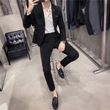 秋冬英伦韩版修身男士休闲商务二粒扣西服套装中灰色LJT961-P220，男装西服套装，电商C308