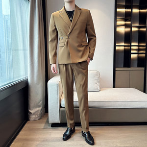 英伦修身西装两件套男士套装 韩版休闲斜扣西服套装LJT908-P225图片