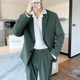 轻熟风英伦纯色宽松西服+阔版休闲九分裤套装绿色TZ16-P215，男装西服，电商C308