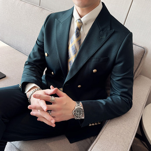 布雷泽英伦韩版修身男士纯色金属纽扣双排扣西服套装 LJT890-P230图片