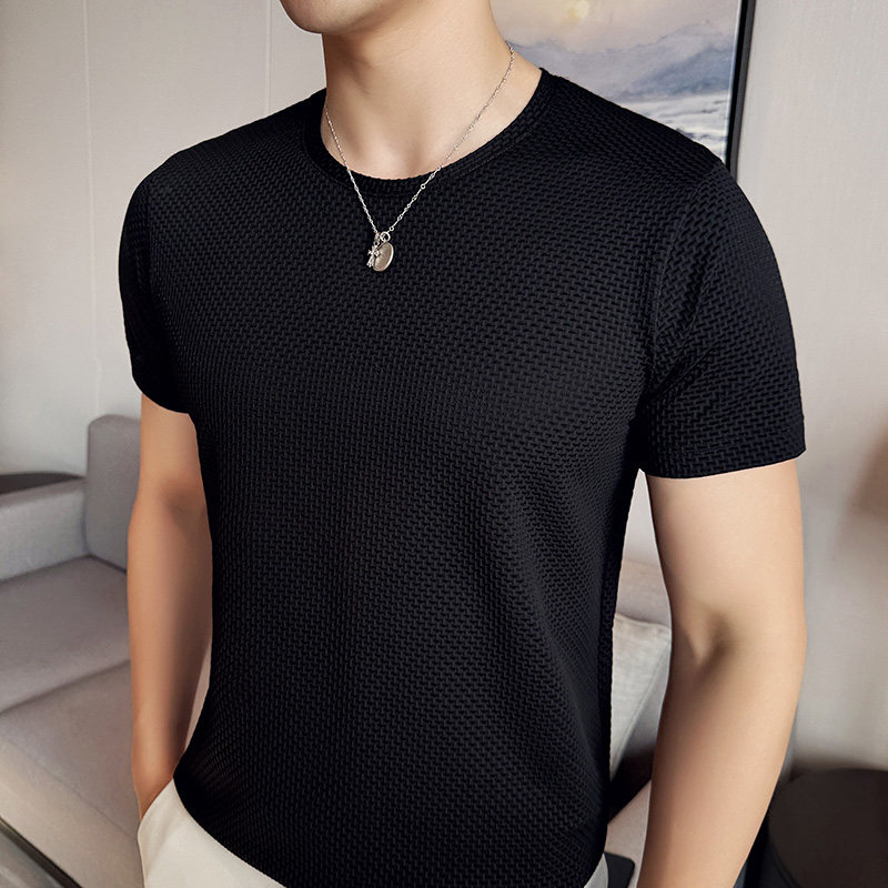 英伦风痞圆领纯色短袖T恤夏季男装半袖冰丝弹力体恤T88-特P30，男装T恤，电商C308