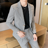 高级感千鸟格休闲小西服男外套韩版修身英伦痞帅单西装X06-P155，男装西服套装，电商C308