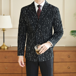 秋冬高级感虚线条面料西服 男士英伦西装外套X7042-P165图片