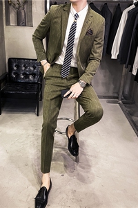 20秋冬款 英伦韩版时尚修身男士商务细条纹西服套装 LJT10-P225图片