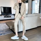 春夏款轻熟风英伦条纹微宽长袖西服九分西裤套装TZ14-P215，男装西服，电商C308