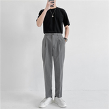 21春夏款轻熟风微宽时尚休闲西裤阔版纯色直筒长裤K17-P70，男装西裤，电商C308