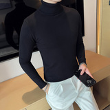 秋冬韩版高领修身打底衫套头纯色针织衫精致毛衣白色B5553-P50，男装T恤，电商C308