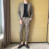 痞帅高级感休闲条纹二粒扣西服+英伦青年九分西裤套装LJT07-P230，男装西服，电商C308