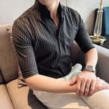 雅痞青年个性网红V领衬衫男中袖帅气修身休闲立领痞帅衬衣C09-P68，男装衬衫，电商C308