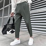 22春夏轻熟风微宽时尚休闲裤男阔版纯色九分西裤K15-P65，男装西裤，电商C308