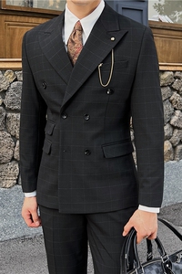 英伦修身男士双排扣格子西服新郎伴郎礼服外套X920-P155图片