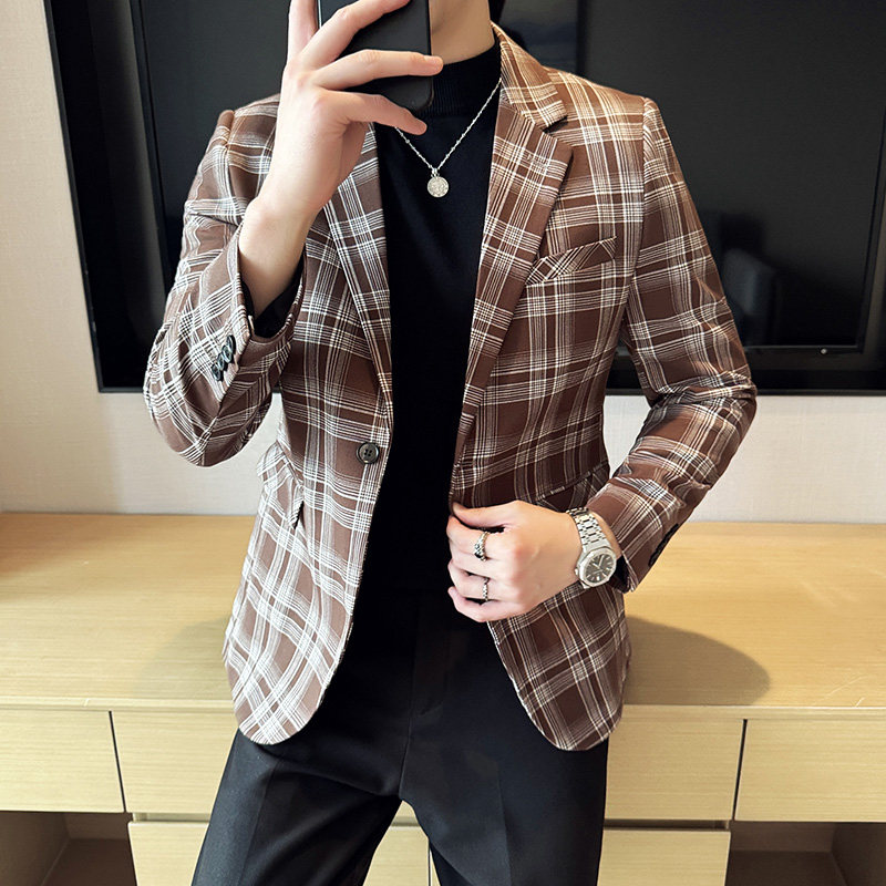 英伦韩版修身男士商务休闲格子西服男外套X940-P155,男装西服,电商C308