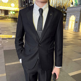 秋冬英伦韩版修身男士休闲商务西服套装新郎套装黑色LJT888-P225，男装西服套装，电商C308