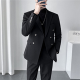 秋冬韩版修身纯色双排扣男士休闲西服外套中灰色X830A双排扣-P150，男装西服，电商C308
