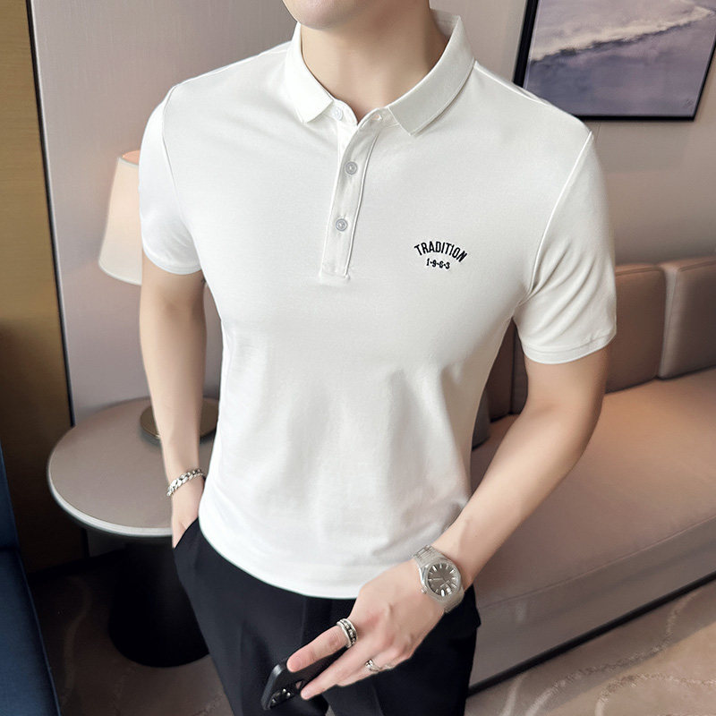 男士休闲polo衫t恤 潮流修身翻领半袖polo衫白色C60045-P58图片