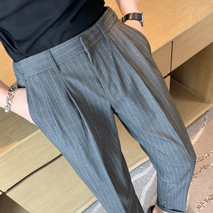 夏季痞帅薄款条纹九分裤男士坠感免烫西裤青年冰凉休闲裤 K08-P75，男装西裤，电商C308
