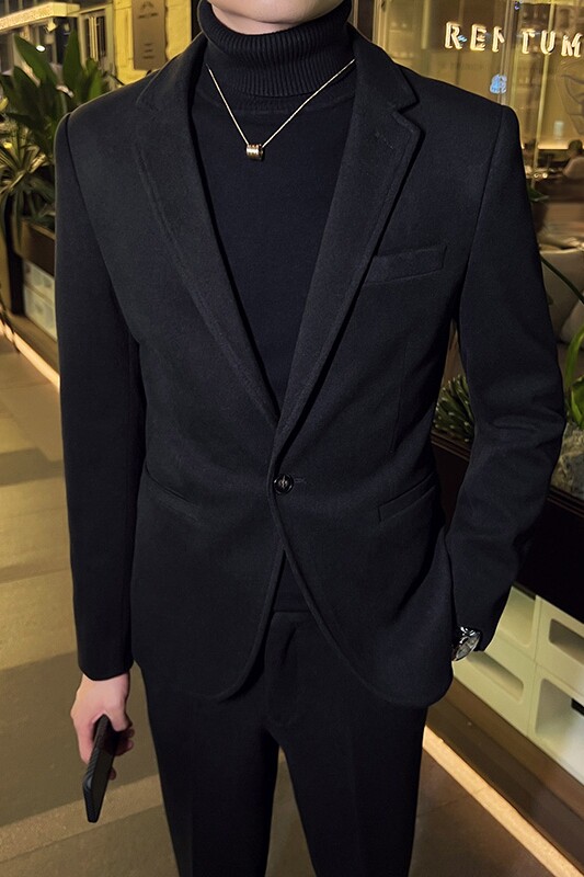 秋冬英伦韩版修身男士商务休闲一粒扣毛呢西服外套咖啡色X33-P155,男装西服,电商C308