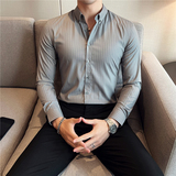 秋冬英伦条纹男士衬衣韩版修身长袖衬衫男C88270-P65，男装衬衫，电商C308