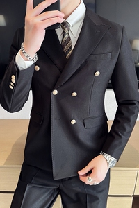 布雷泽英伦韩版修身纯色金属纽扣双排扣男士西服套装 LJT890-P230图片