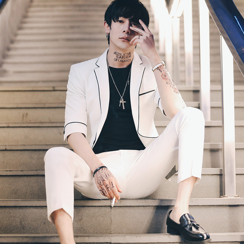 春夏款潮男修身中袖男士西服+九分裤套装TZ118-P195,男装西服,电商C308