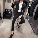 秋冬英伦韩版修身男士休闲商务二粒扣西服套装中灰色LJT961-P220，男装西服套装，电商C308