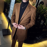 秋冬英伦韩版修身男士商务休闲中长款西服呢料外套黑色X34-P170，男装西服，电商C308