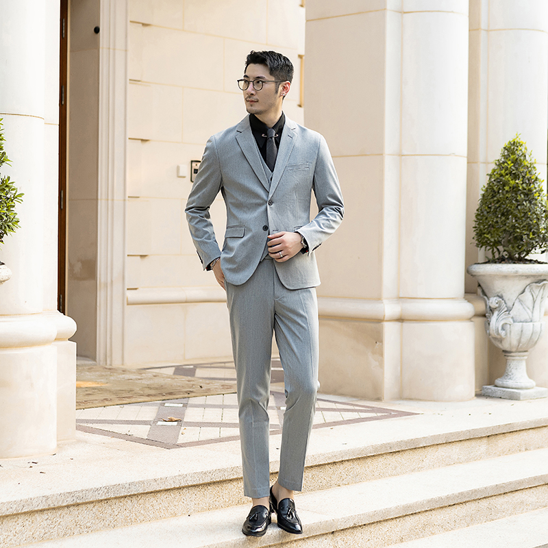 秋冬款英伦韩版修身男士休闲二粒扣纯色西服三件套SJT961-P265，男装西服，电商C308