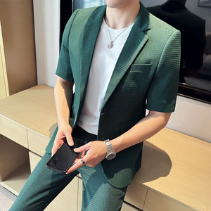 春夏休闲华夫格中袖小西服外套韩版修身英伦潮男西装X931-P130,韩版绸子半身裙穿搭图片